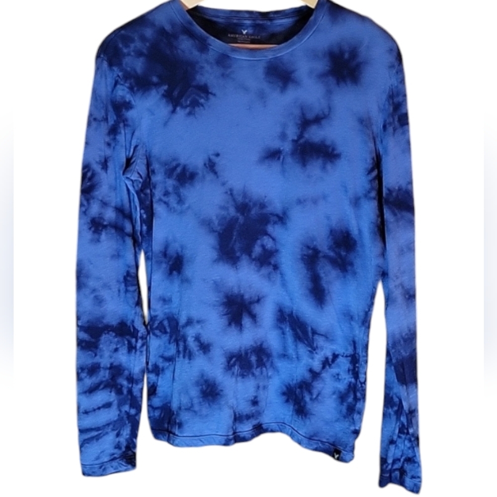American Eagle Outfitters Men's Tie-Dye Blue Long Sleeve Shirt, Size X-Small